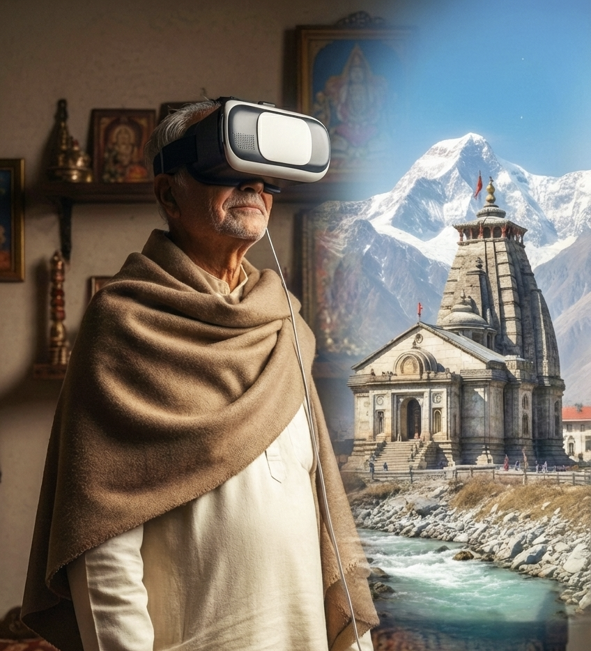 Devotee experiencing VR Darshan with Saarthi
